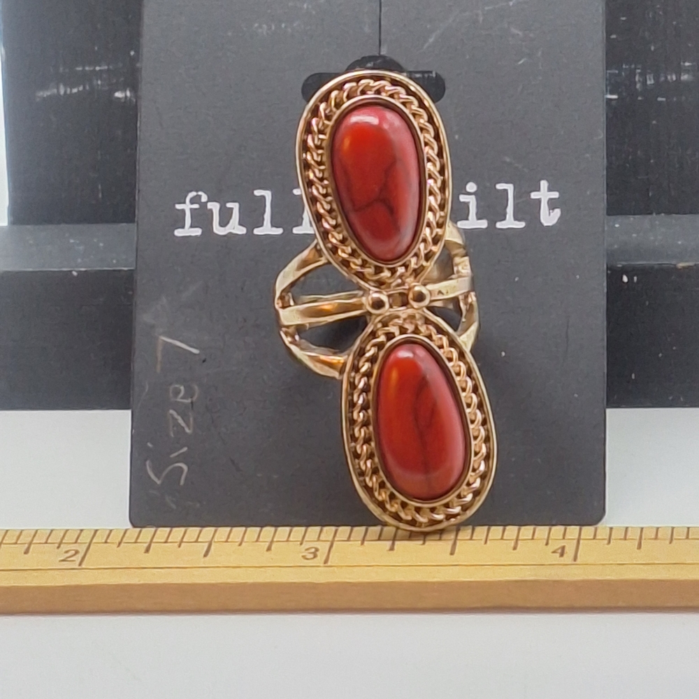 Full Tilt Red and Gold Tone Women's Ring Size 7